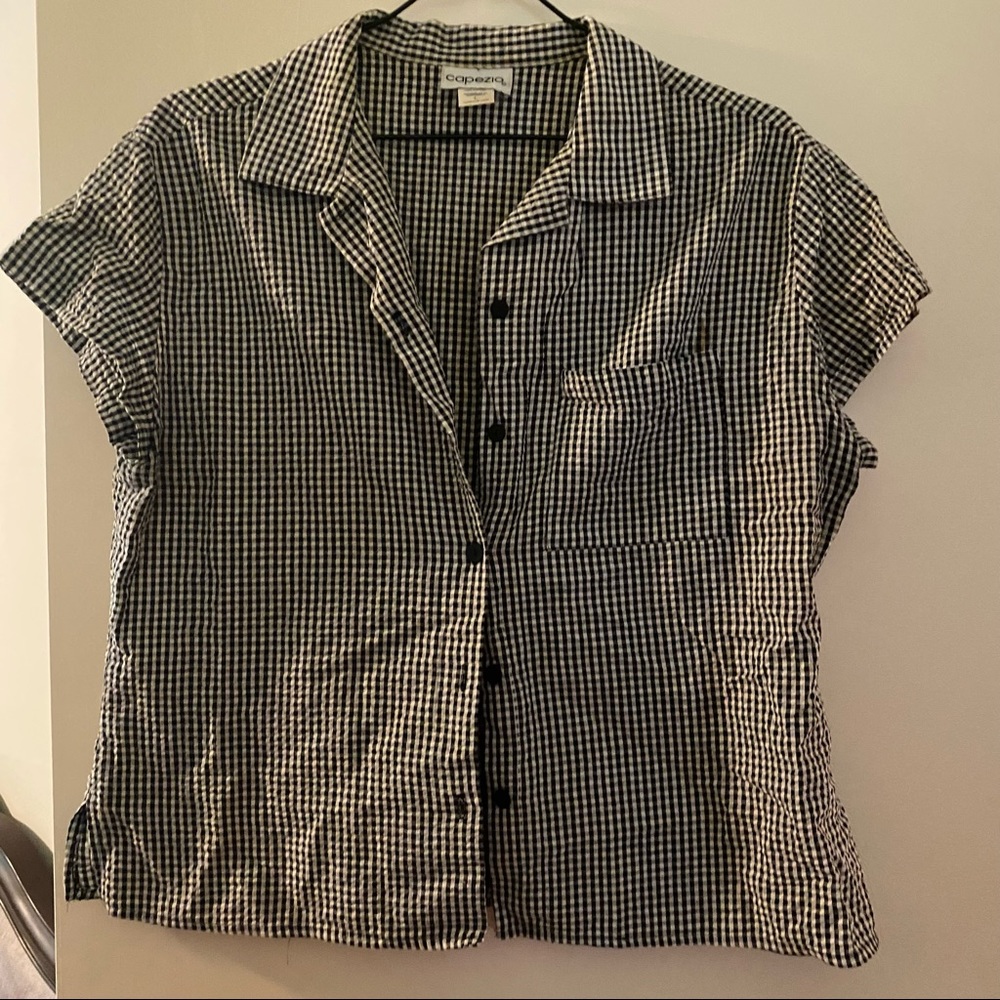 BLACK AND WHITE GINGHAM SEERSUCKER VEST TOP